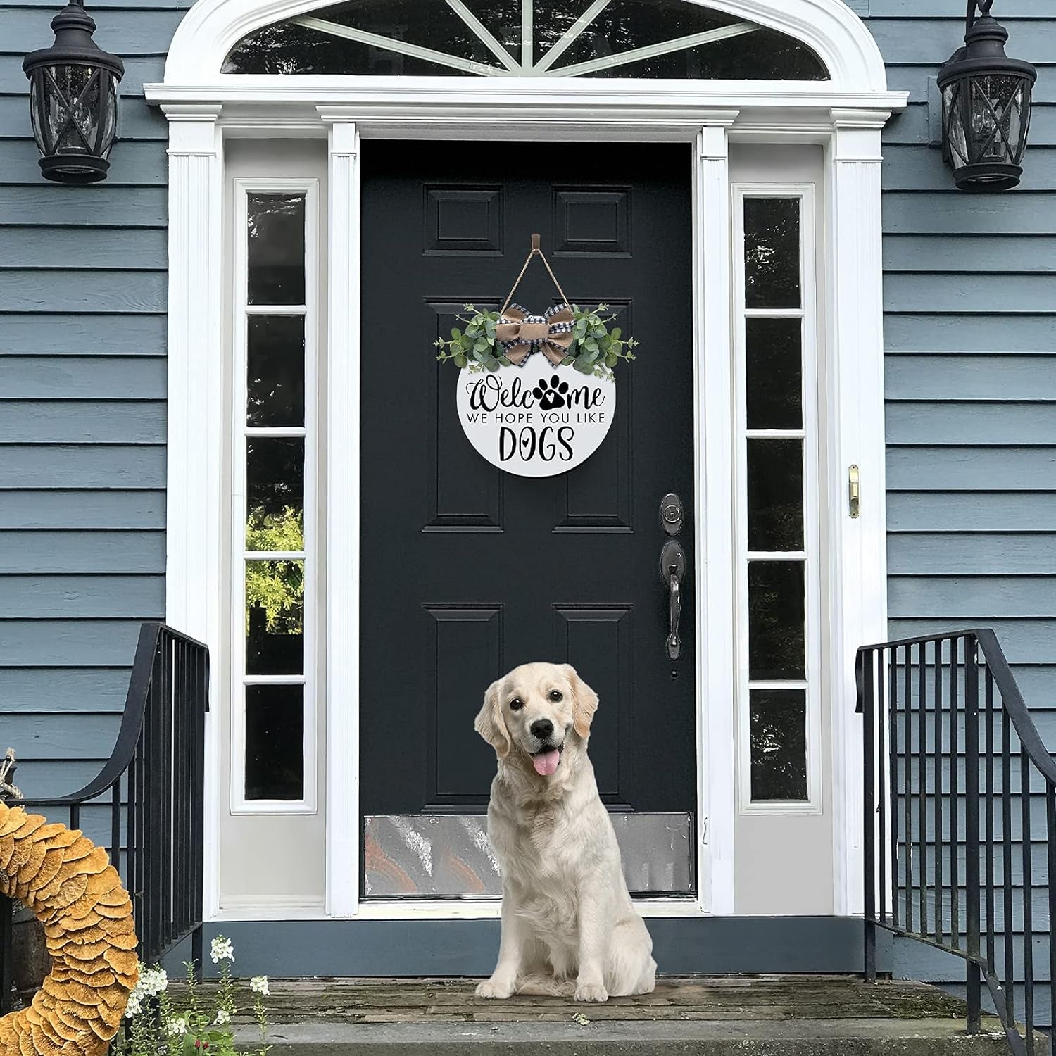 Welcome Wreath 'We Hope You like Dogs' Spring Decor Farmhouse Door Sign for Front Door Decor - Welcome Wreath Hanging Sign for Dogs Lovers Housewarming Gift