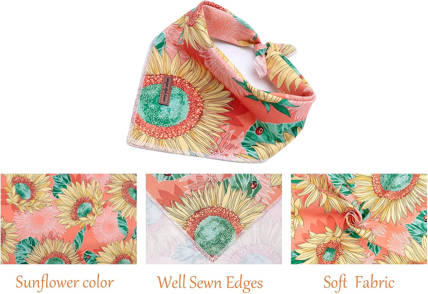 Dog Bandana, Sunflower Print 1PC Washable Square Dog Scarfs for Small Medium Large Dogs Adjustable Dogs Bib Scarfs for Girl Dogs