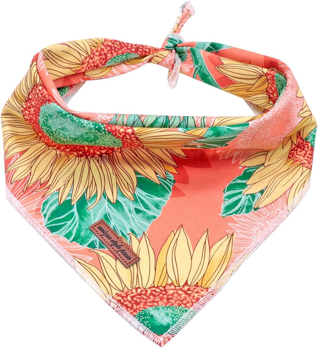Dog Bandana, Sunflower Print 1PC Washable Square Dog Scarfs for Small Medium Large Dogs Adjustable Dogs Bib Scarfs for Girl Dogs
