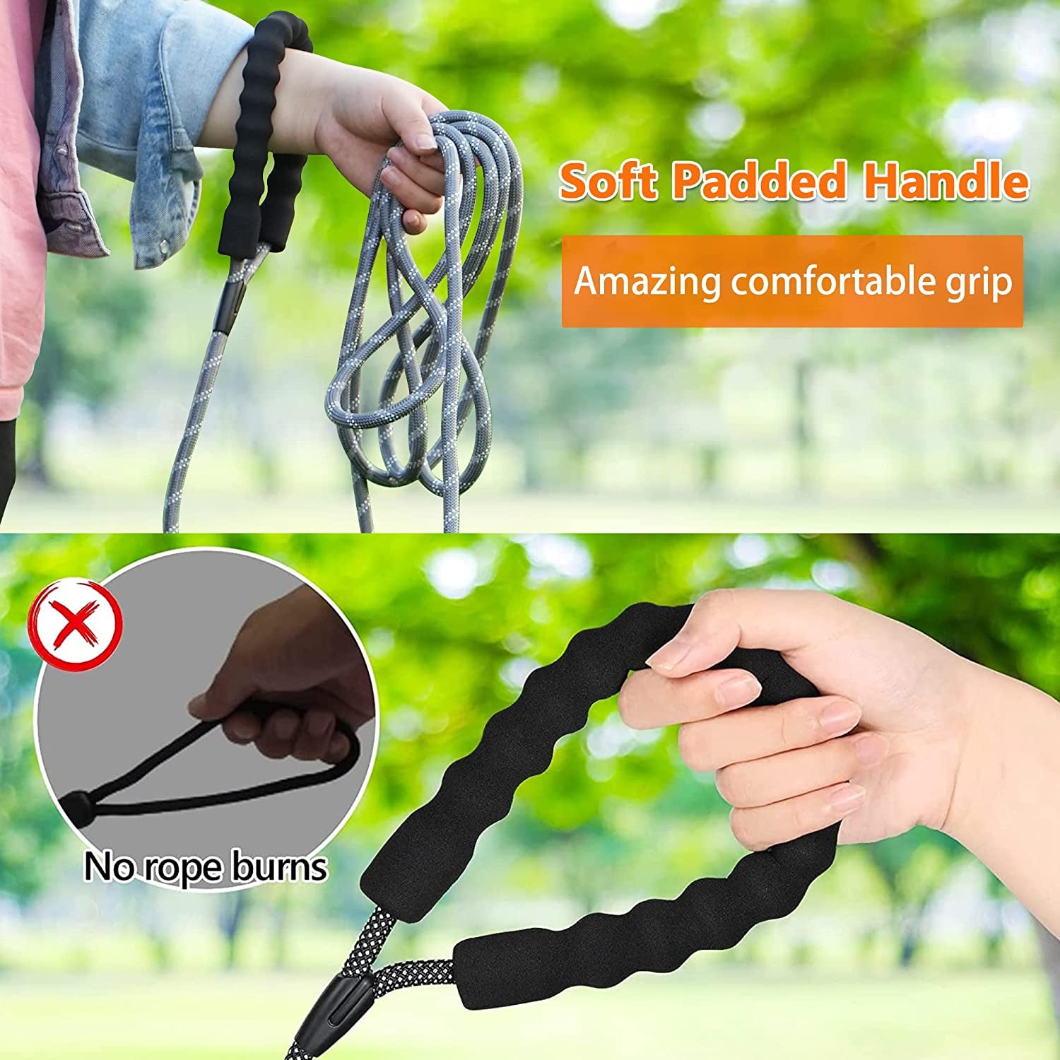 Long Dog Leash, 50FT Check Cord with Swivel Lockable Hook and Comfortable Padded Handle for Dog Leash for Small Medium and Large Dogs Walking Training Hiking Camping Playing