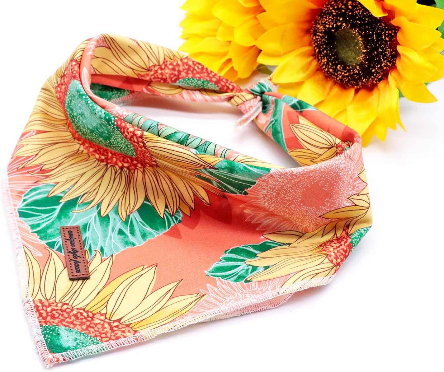 Dog Bandana, Sunflower Print 1PC Washable Square Dog Scarfs for Small Medium Large Dogs Adjustable Dogs Bib Scarfs for Girl Dogs