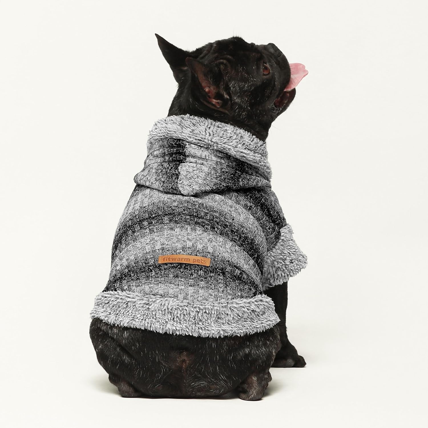 Fuzzy Dog Sweater, Knitted Winter Dog Clothes for Small Dogs Boy Girl, Pet Cat Hooded Outfit, Heather Grey, Black, Medium
