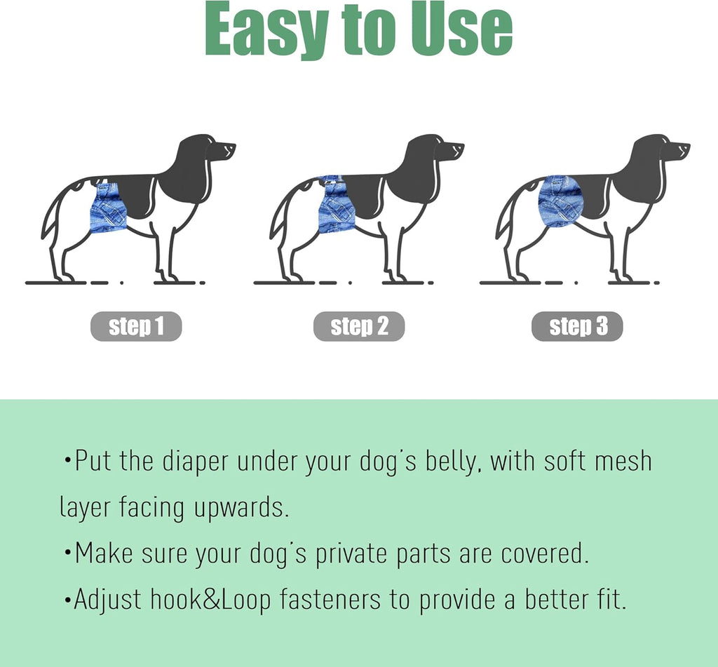 Jeans Washable Dog Diaper Male (Pack of 3) - Washable Male Dog Belly Wrap (Small)