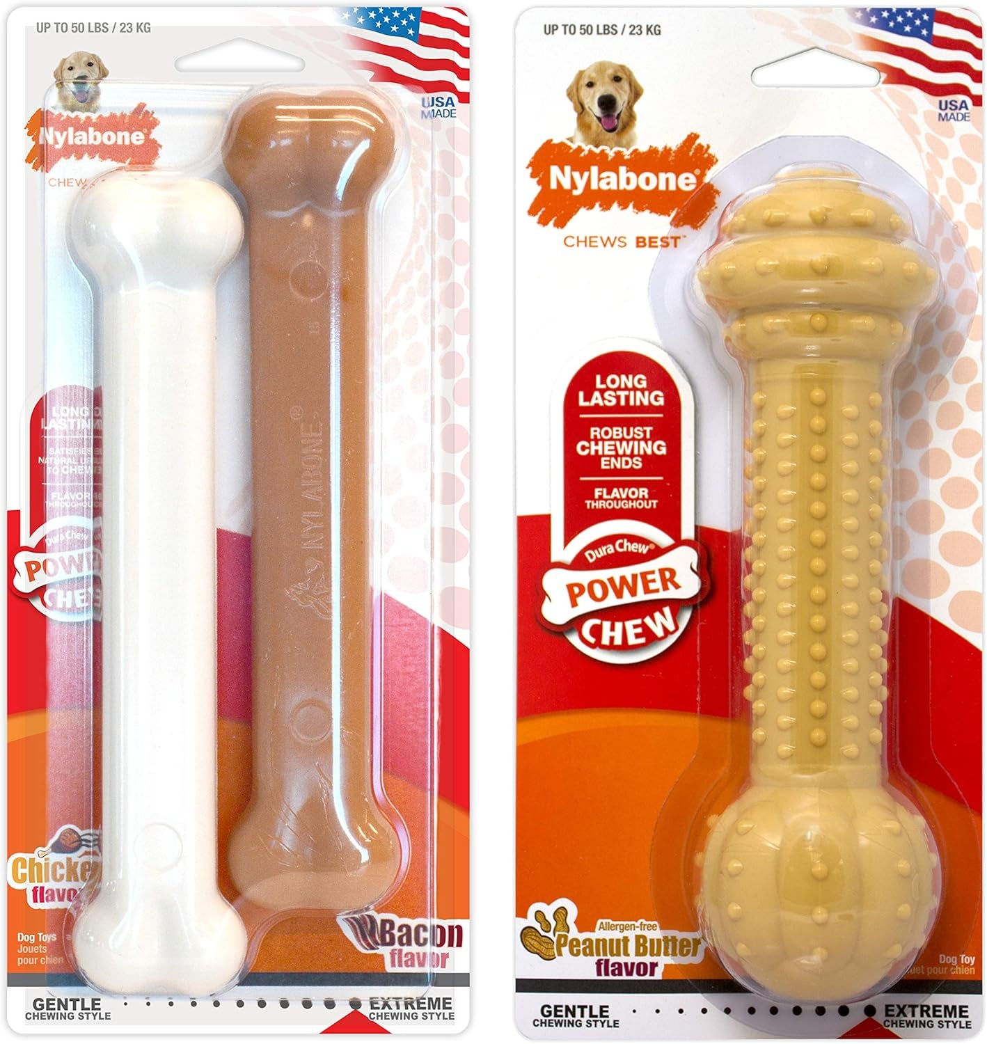 Power Chew Classic Bone Chew Toy for Dogs, Durable Dog Toys for Aggressive Chewers, Chicken Flavor, Large/Giant - up to 50 Lbs. (3 Count)