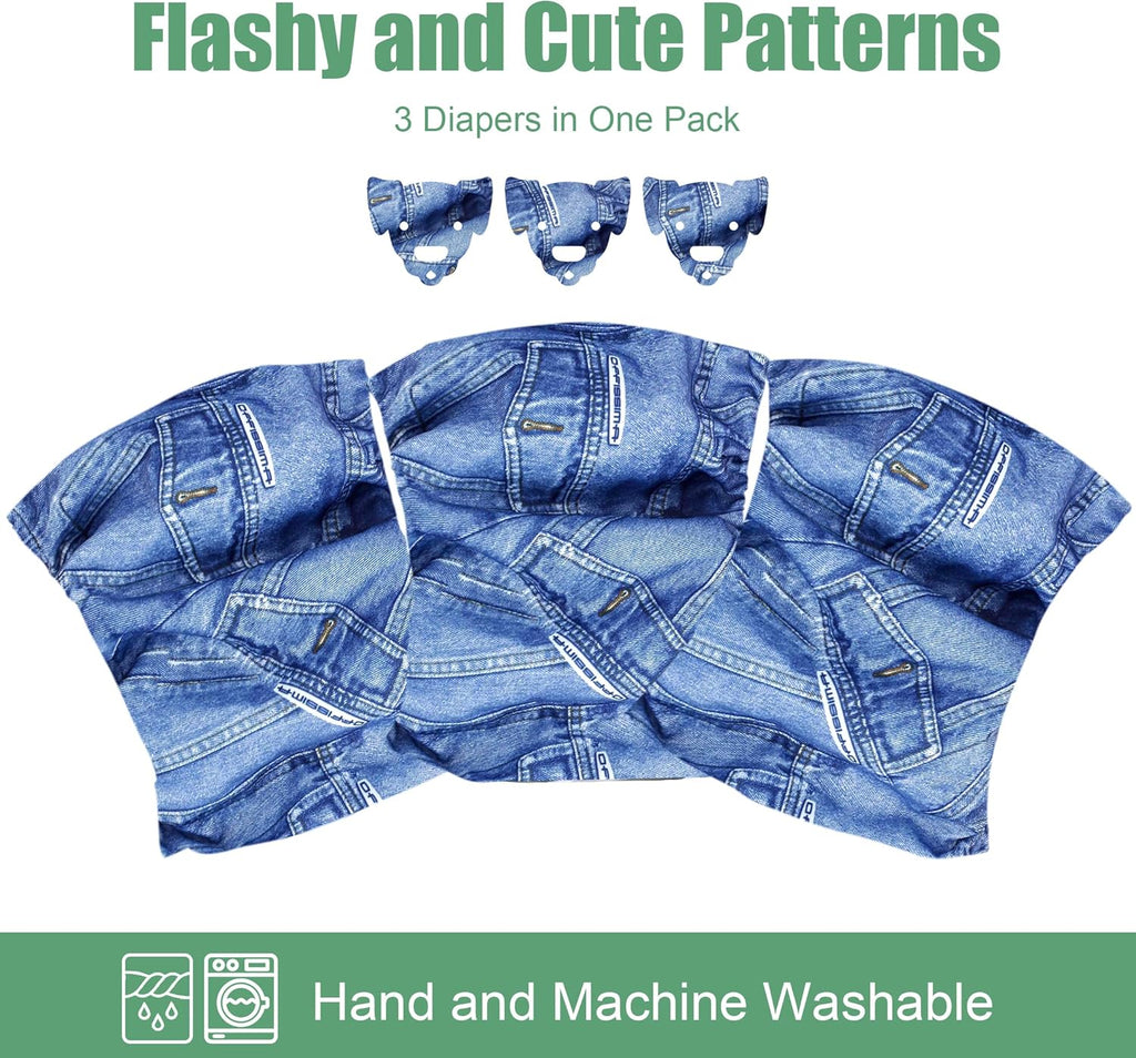 Jeans Washable Dog Diaper Male (Pack of 3) - Washable Male Dog Belly Wrap (Small)