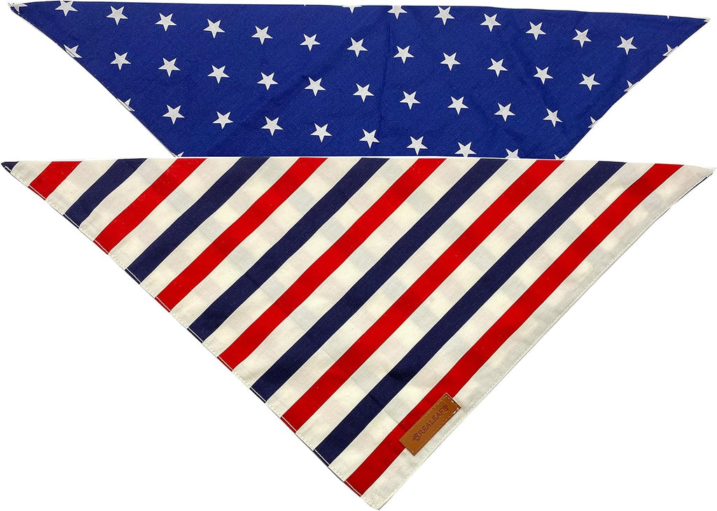 4Th of July Dog Bandanas 2 Pack, Reversible American Flag Pet Scarf for Boy and Girl, Premium Durable Fabric, Patriotic Bandana for Small and Medium Dogs (Small)