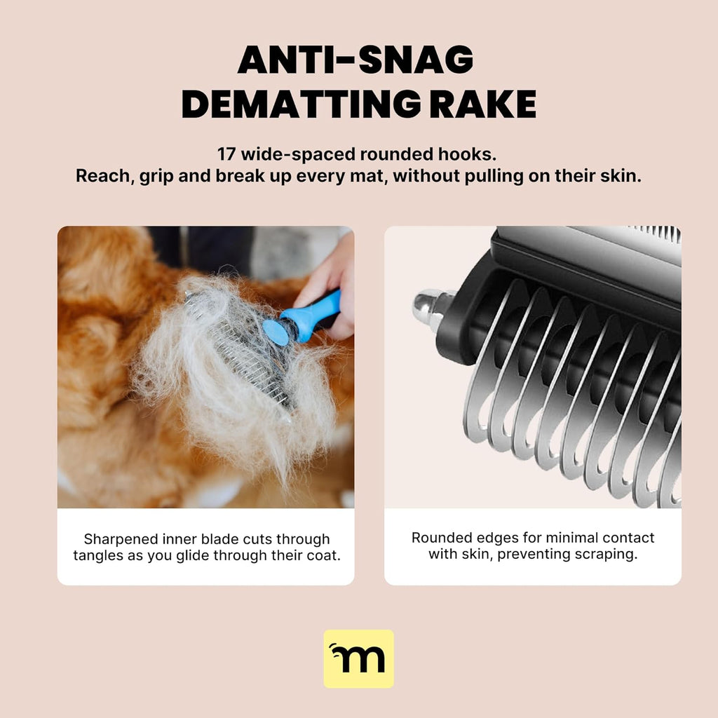 Dog Brush for Shedding - Large, Blue, 2-In-1 - Deshedding Dog Grooming Brush & Undercoat Rake with Dematting Comb for Medium to Large Double Coated