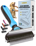 Dog Brush for Shedding - Large, Blue, 2-In-1 - Deshedding Dog Grooming Brush & Undercoat Rake with Dematting Comb for Medium to Large Double Coated