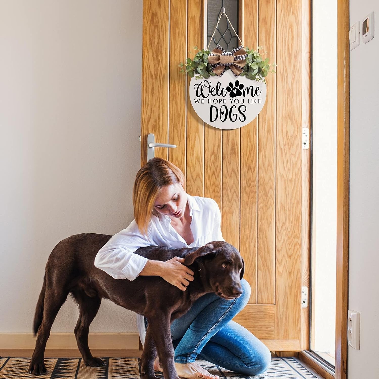Welcome Wreath 'We Hope You like Dogs' Spring Decor Farmhouse Door Sign for Front Door Decor - Welcome Wreath Hanging Sign for Dogs Lovers Housewarming Gift