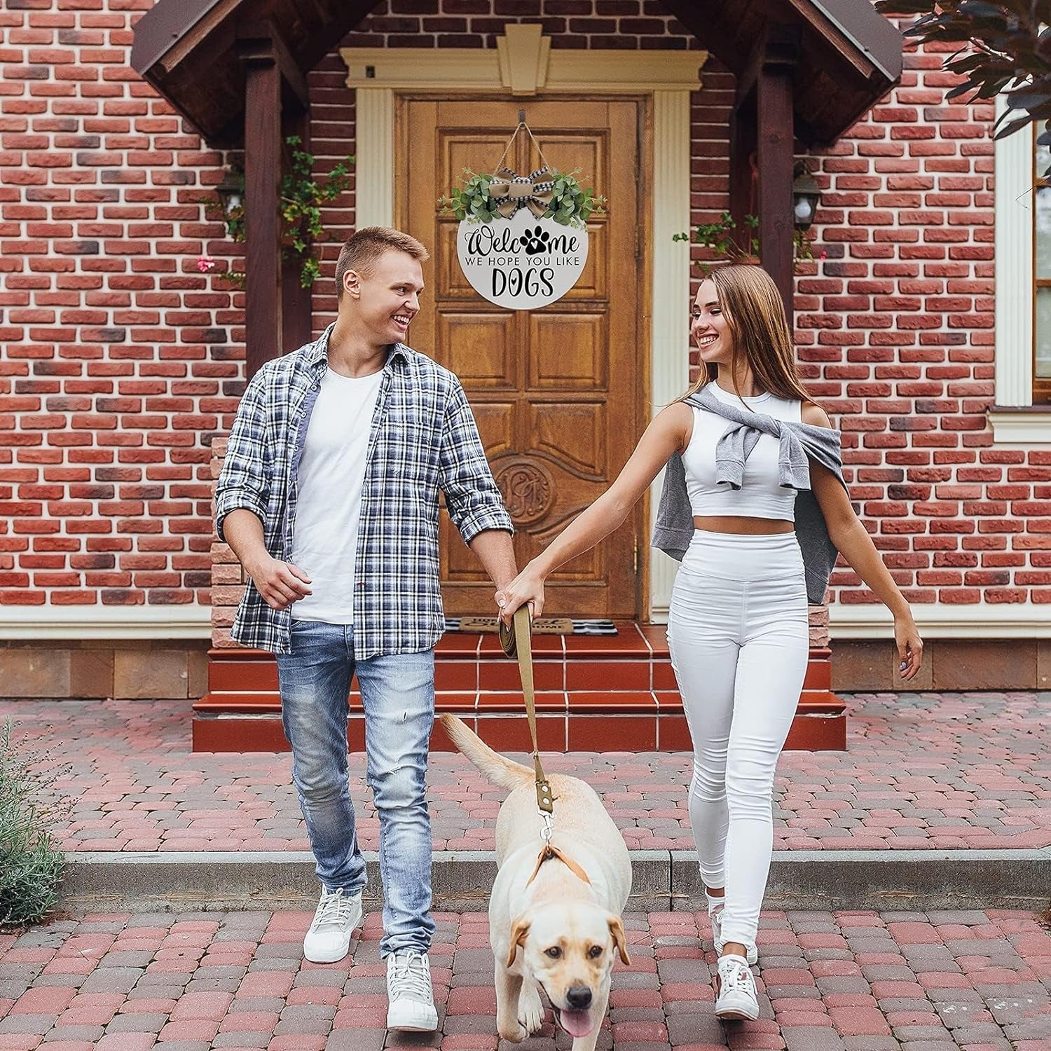 Welcome Wreath 'We Hope You like Dogs' Spring Decor Farmhouse Door Sign for Front Door Decor - Welcome Wreath Hanging Sign for Dogs Lovers Housewarming Gift