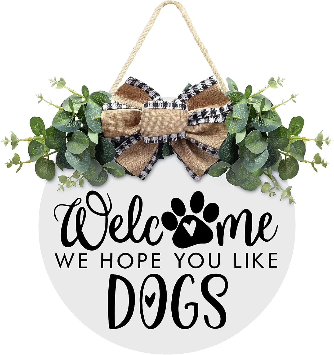 Welcome Wreath 'We Hope You like Dogs' Spring Decor Farmhouse Door Sign for Front Door Decor - Welcome Wreath Hanging Sign for Dogs Lovers Housewarming Gift